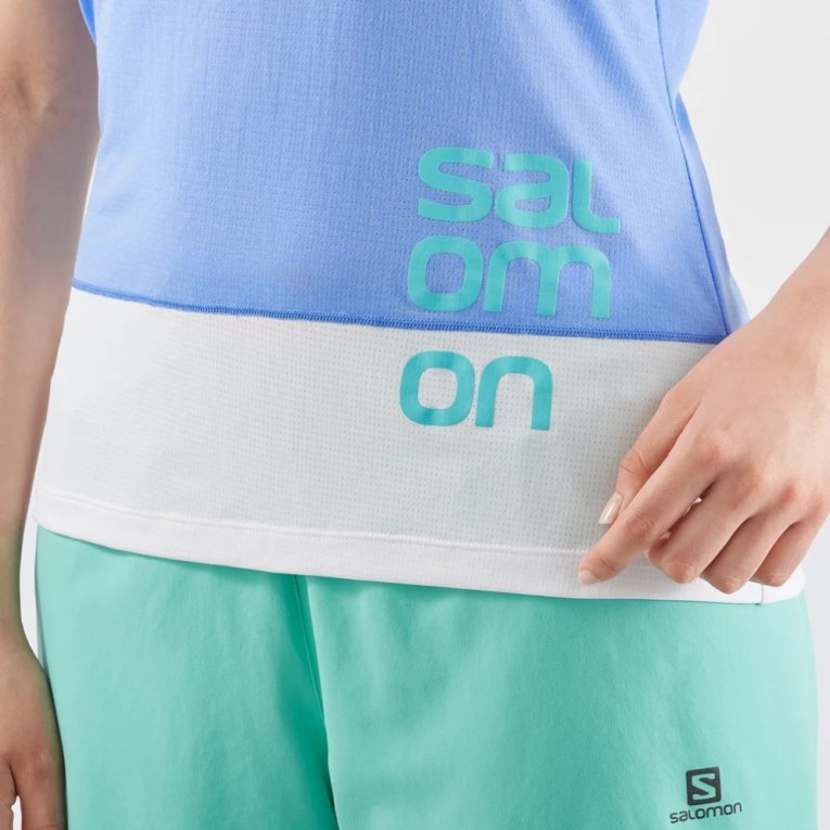 Camiseta Salomon Cross Run Estampados Corta Sleeve Mujer Azules Claro | MX FITN307